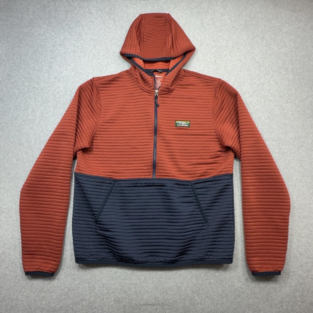 LL Bean Airlight Knit 1/2 Zip Hoodie Men Medium Orange Navy Lightweight Pullover